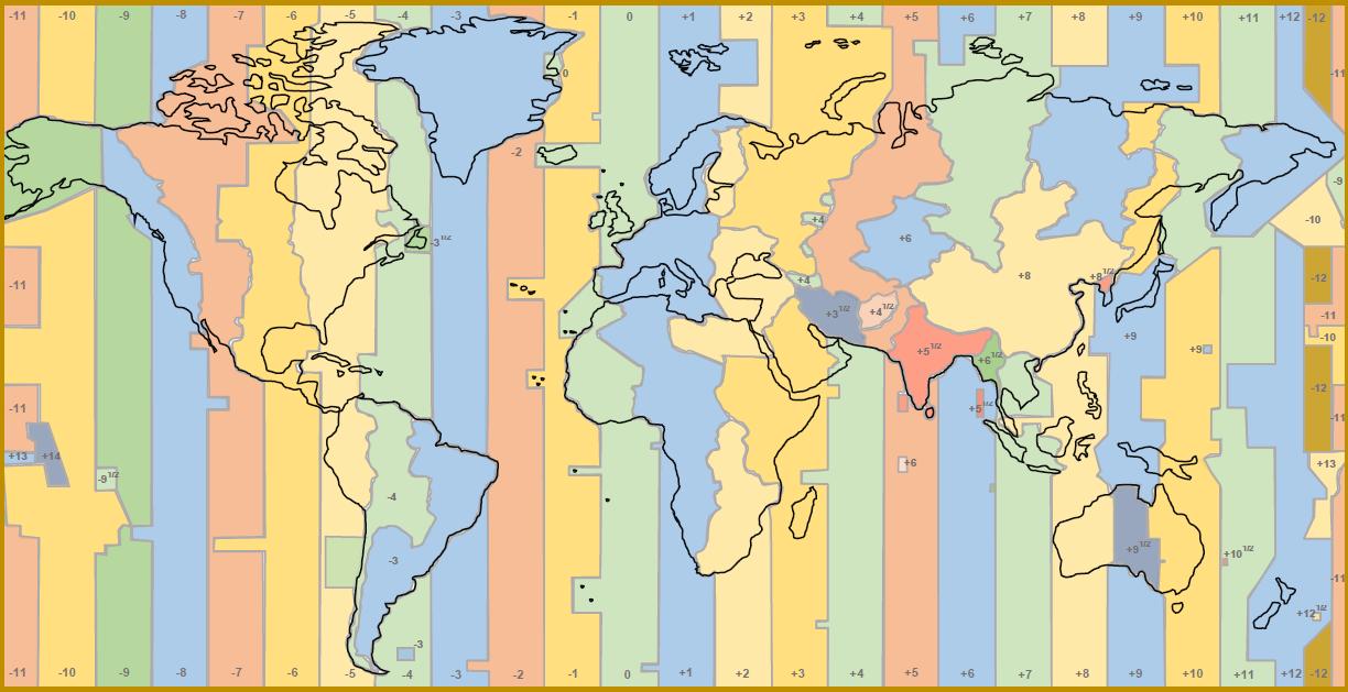 Земля разделена на часовых пояса. Карта часовых поясов атлас.