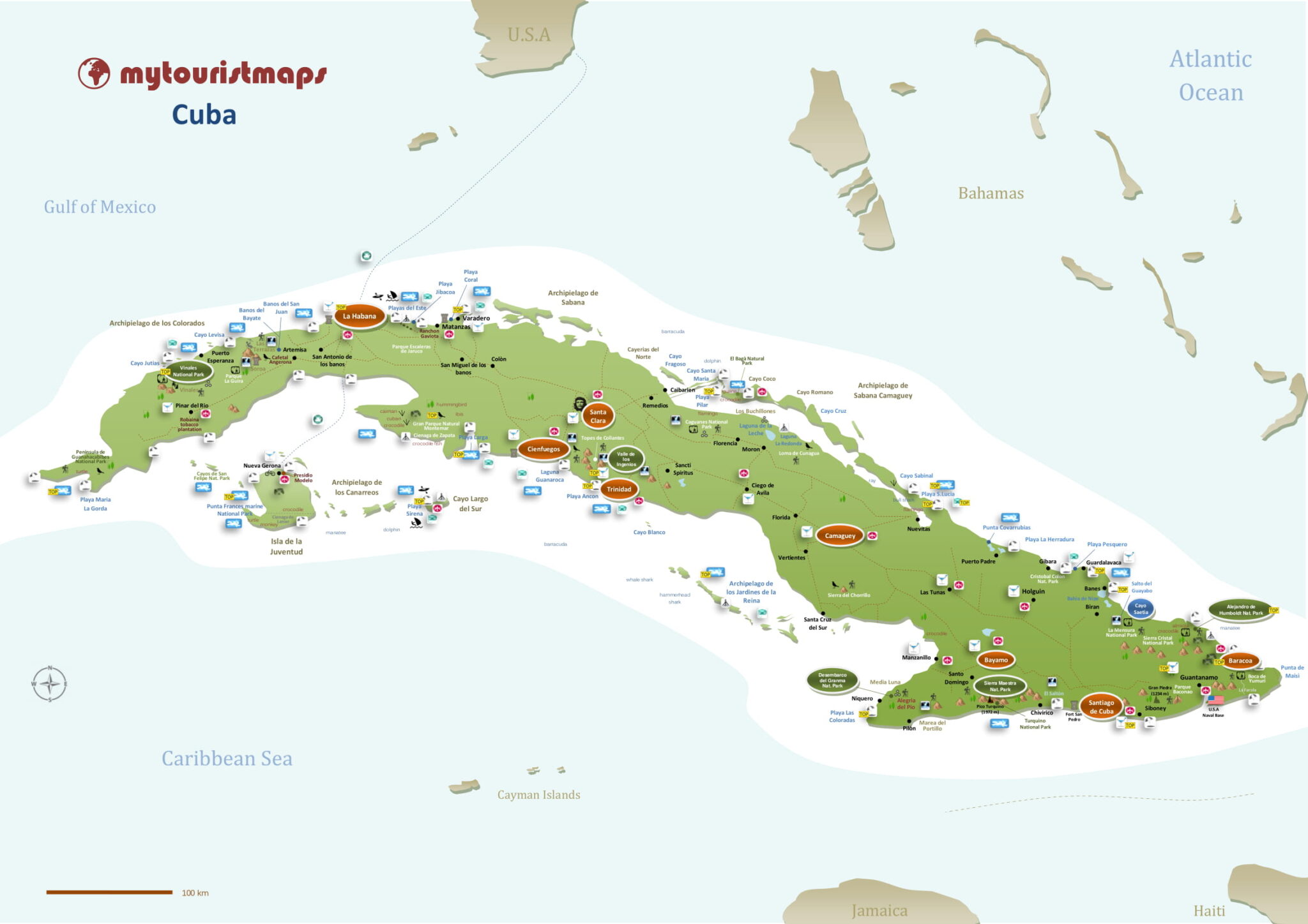 tourist map of cuba with cities