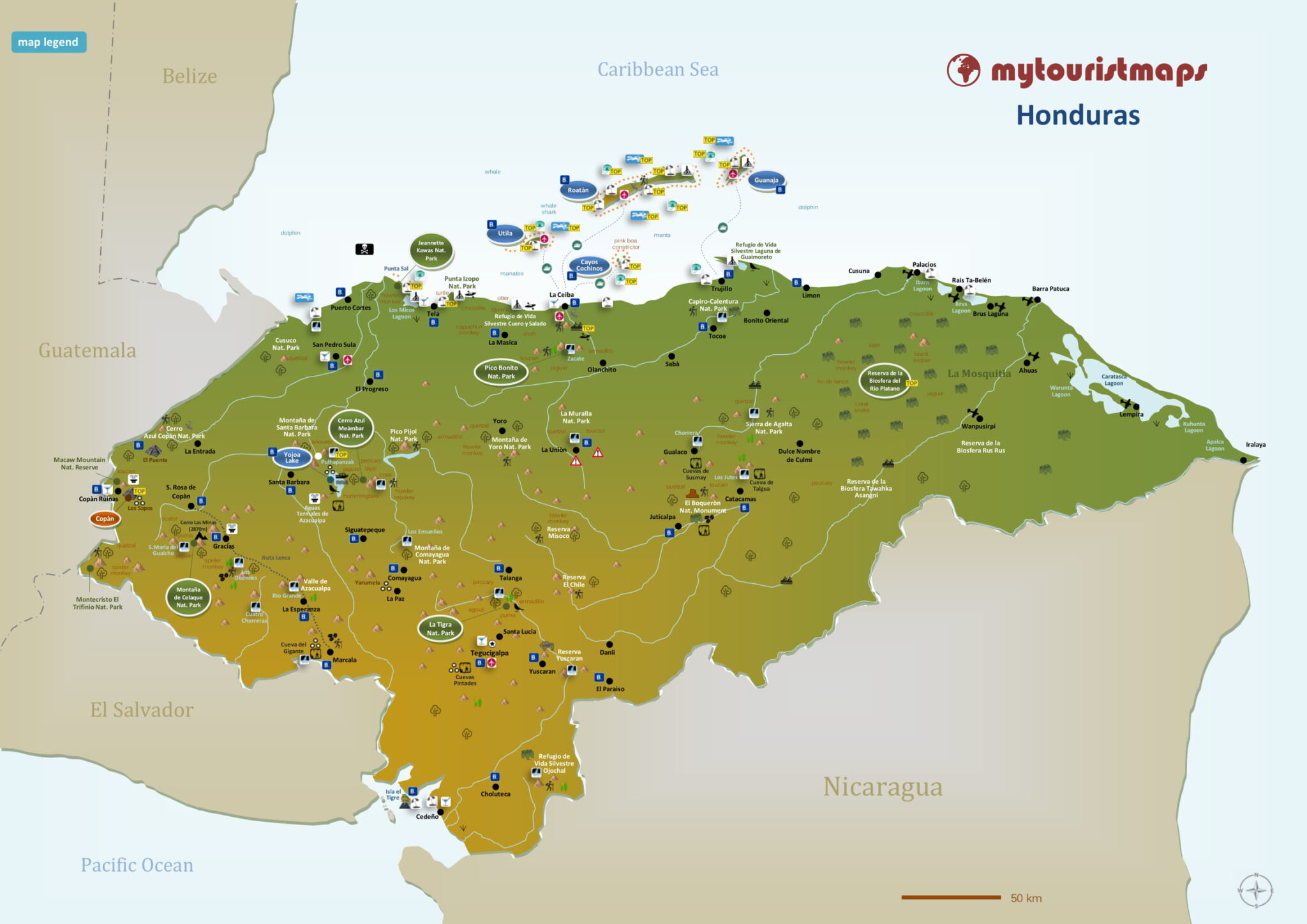 honduras travel map
