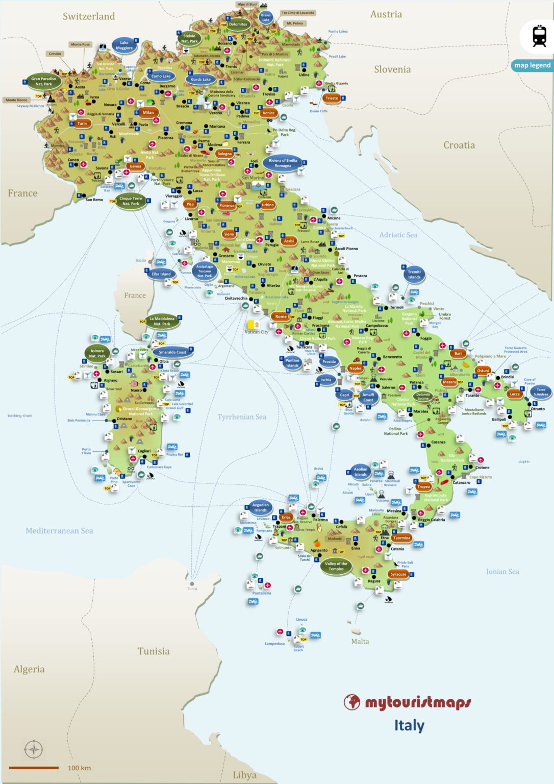 Interactive travel and tourist map of ITALY