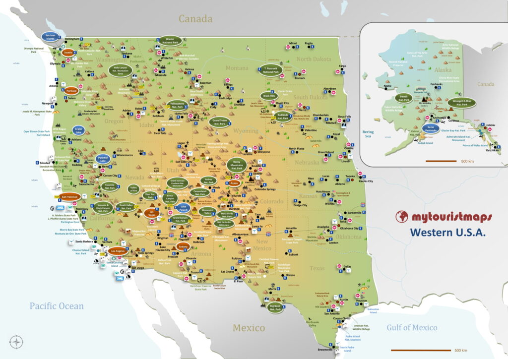 Mappa turistica degli Stati Uniti Occidentali