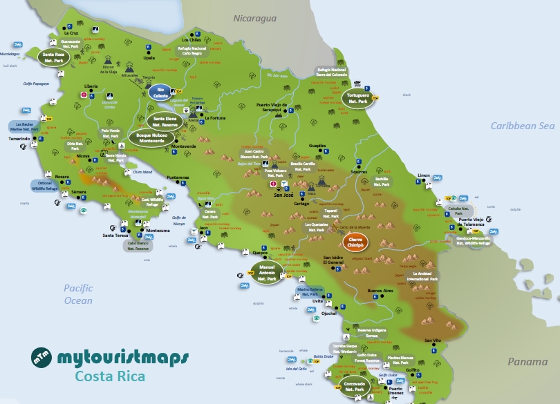 Mappa turistica del Costa Rica