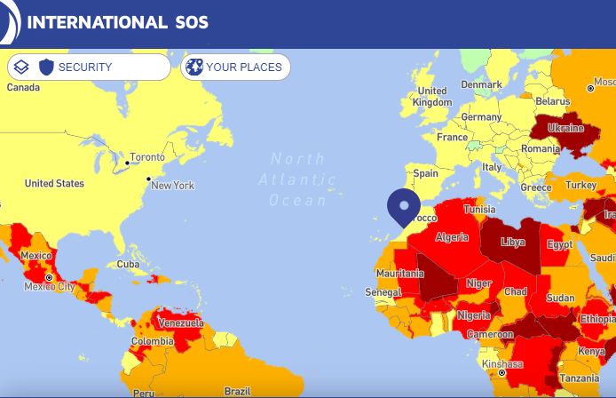 International travel risk map