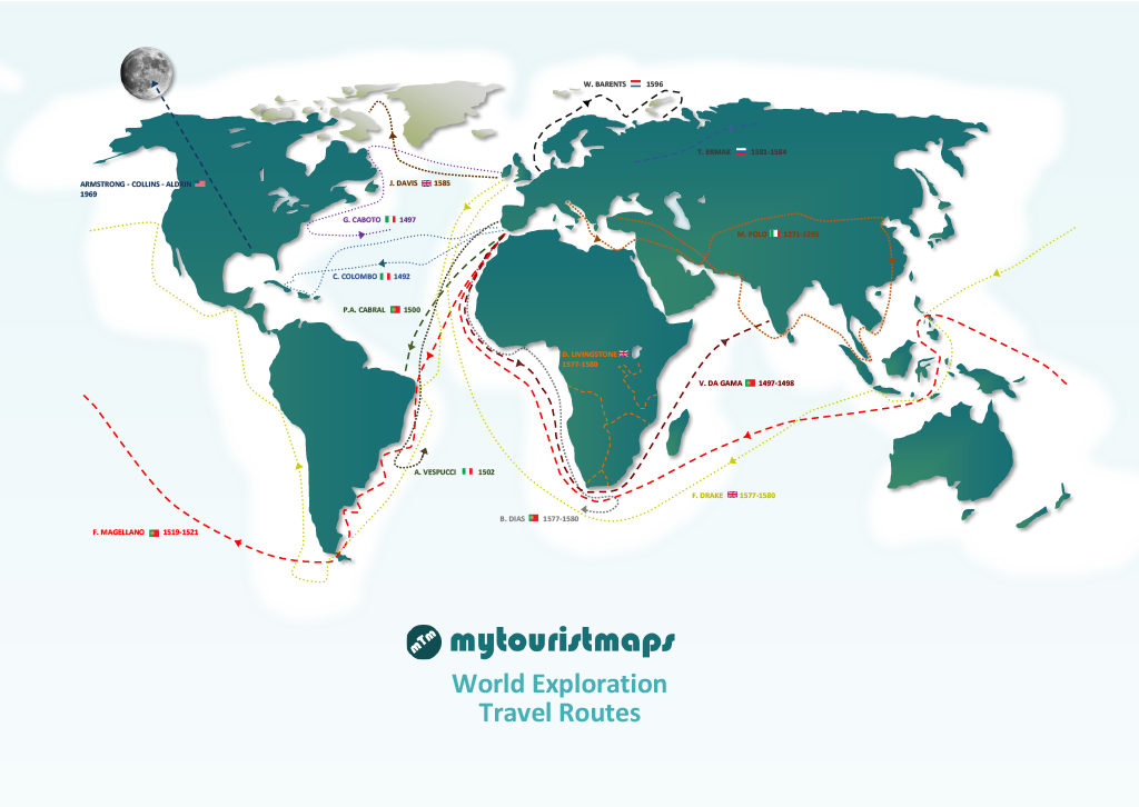 World Exploration Travel Routes map