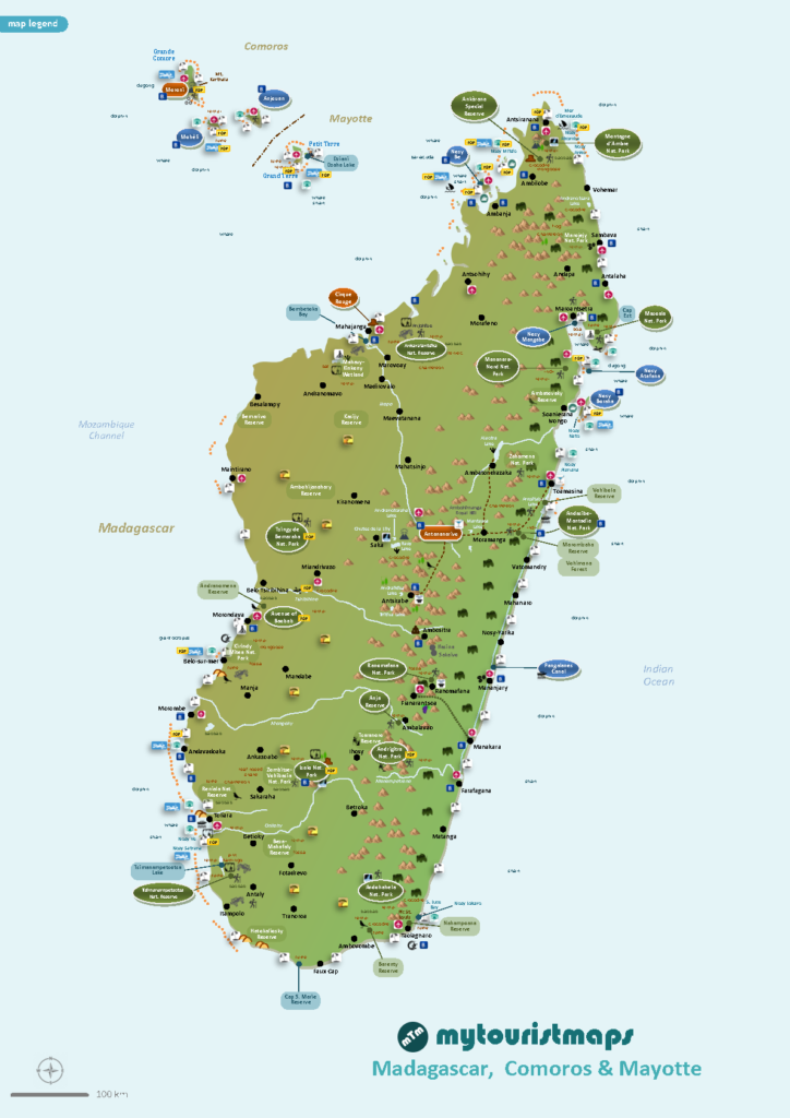 Tourist map of Madagascar, Comoros & Mayotte