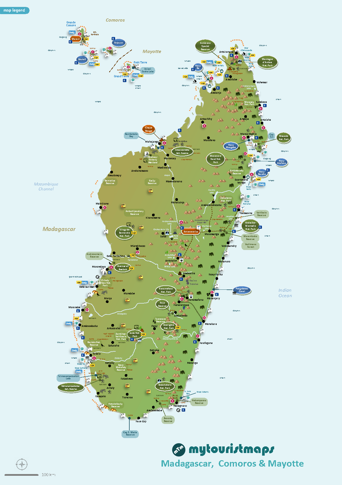 Mappa turistica di Madagascar, Comore e Mayotte