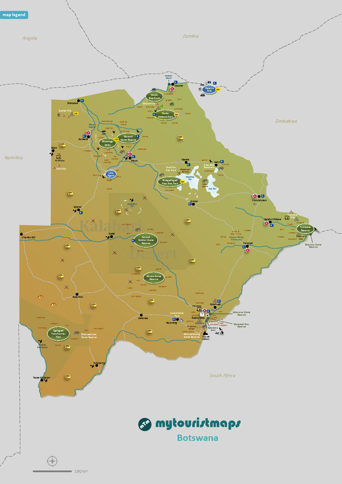 Mappa turistica del Botswana