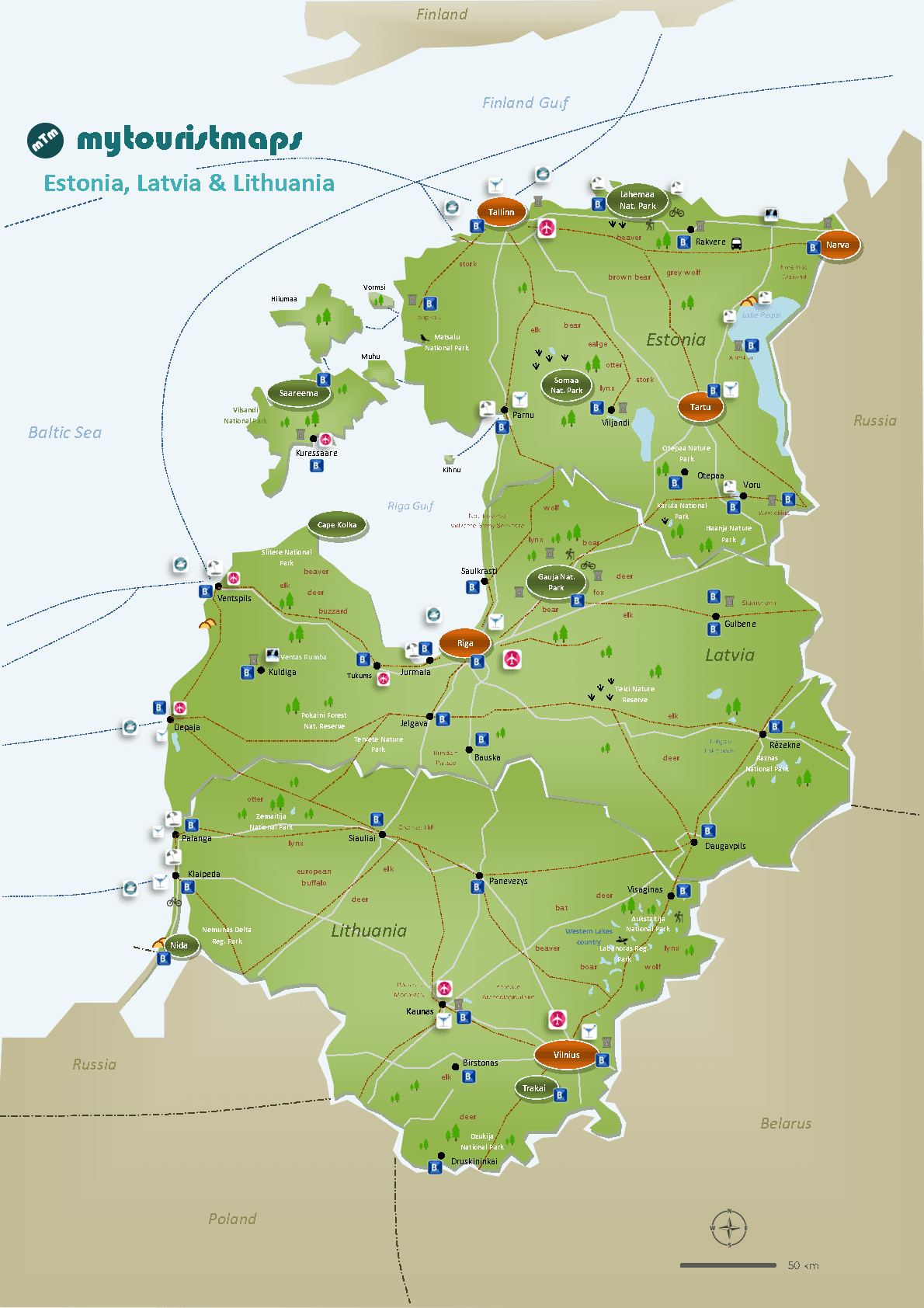 Mappa turistica di Estonia, lettonia e Lituania