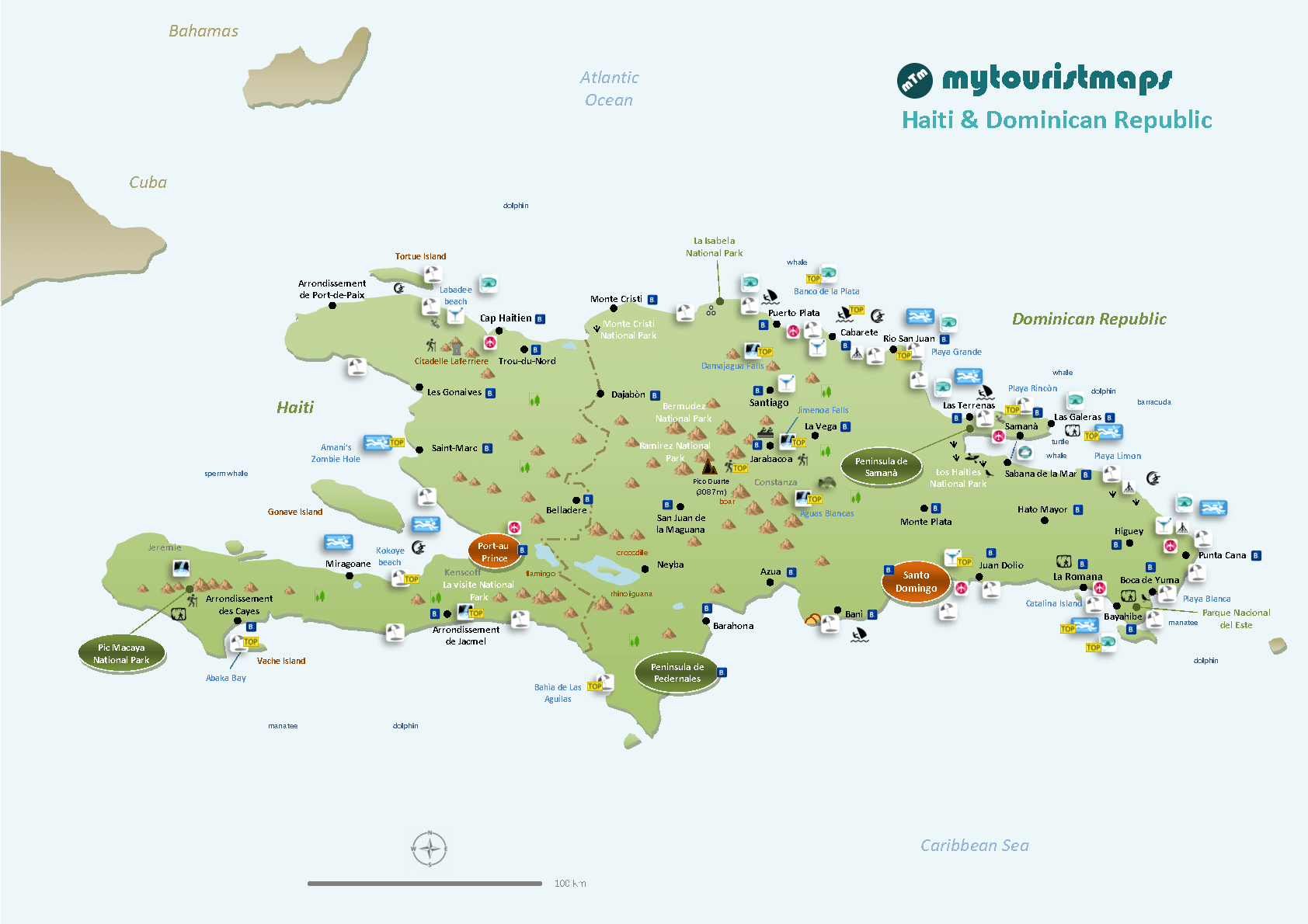 Tourist map of HAITI & DOMINICAN REPUBLIC | mytouristmaps.com