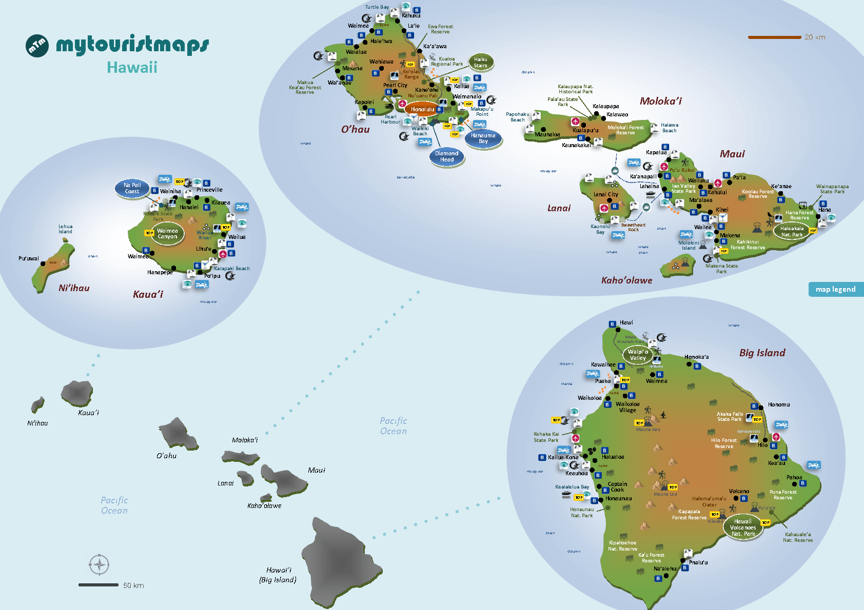 Mappa turistica delle Hawaii