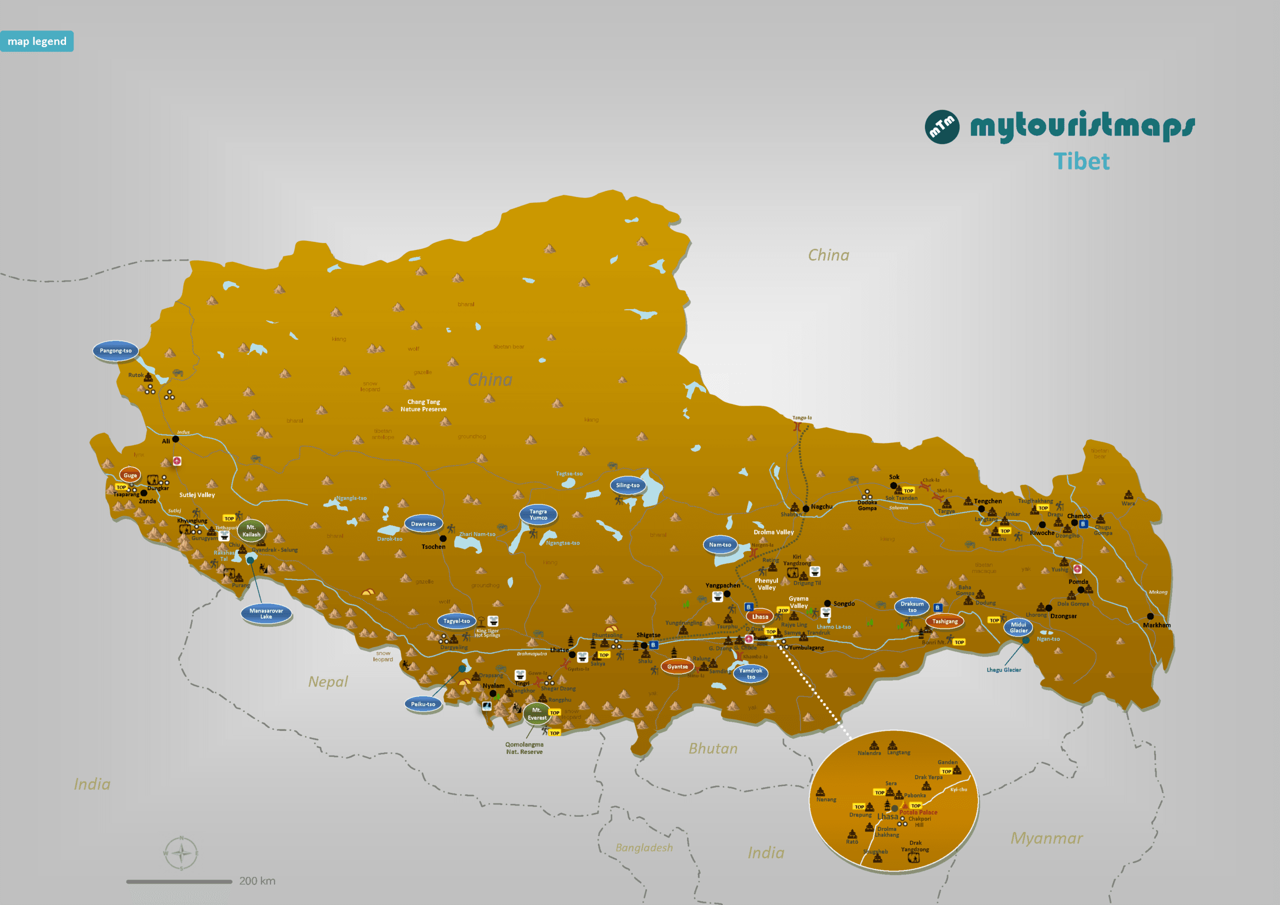 Mappa turistica del Tibet