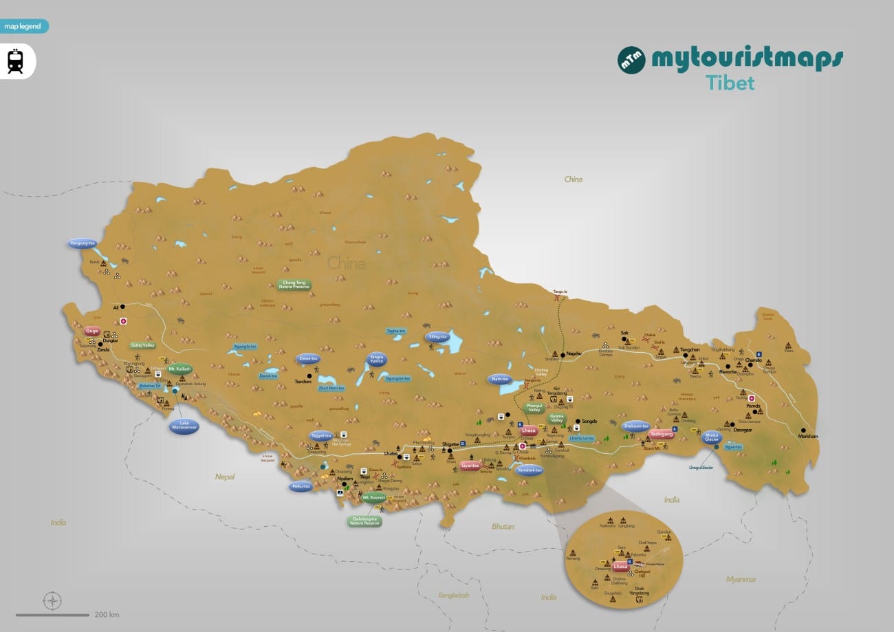 Mappa turistica del Tibet