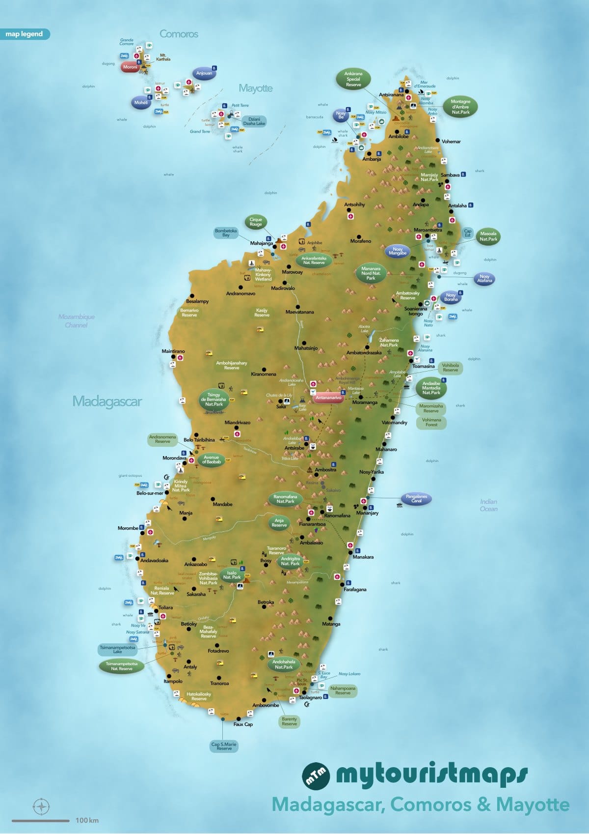 Interactive travel and tourist map of Madagascar