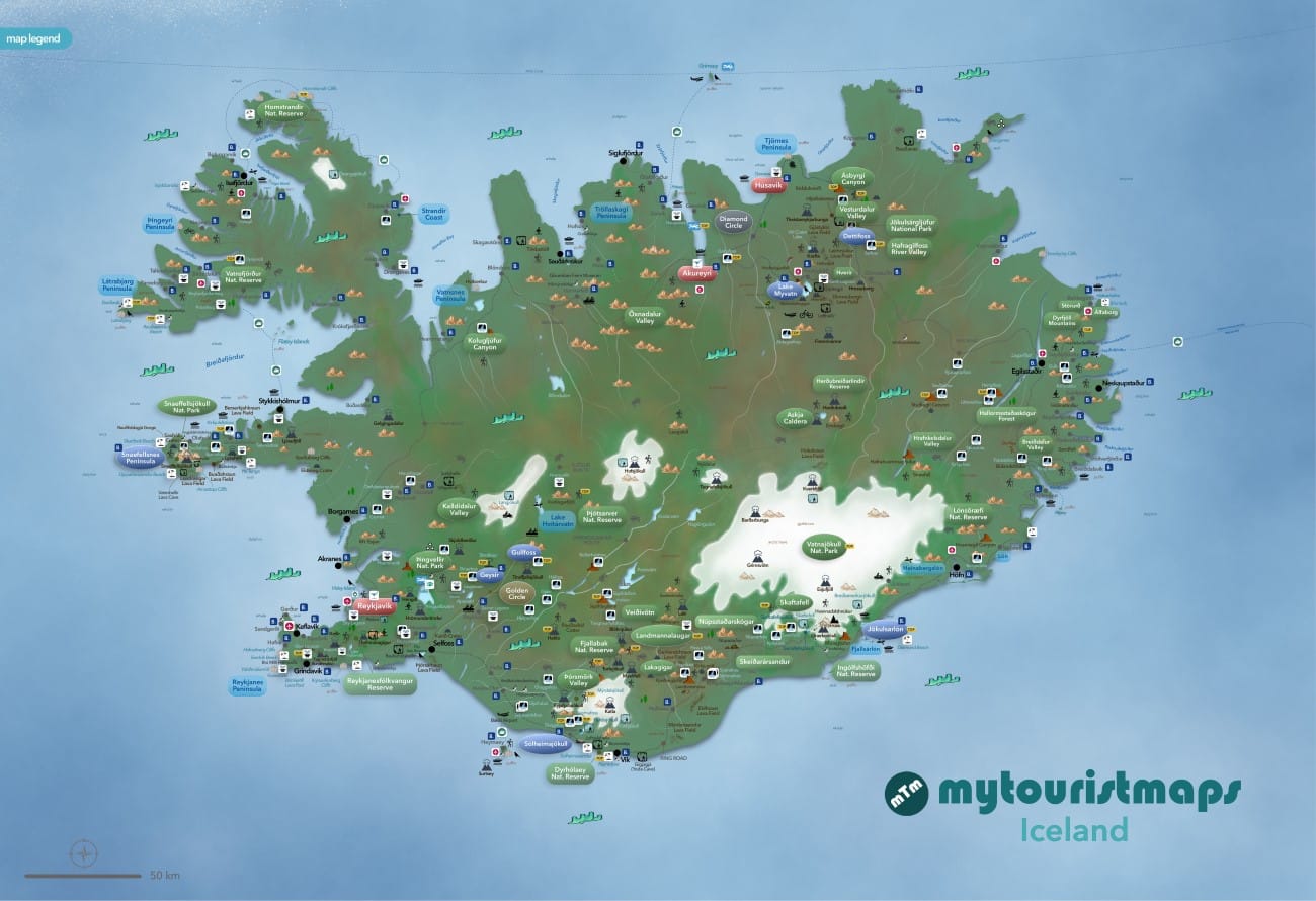 Interactive travel and tourist map of Iceland
